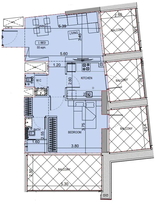 Binghatti Elite floor plan — BR Type 22
